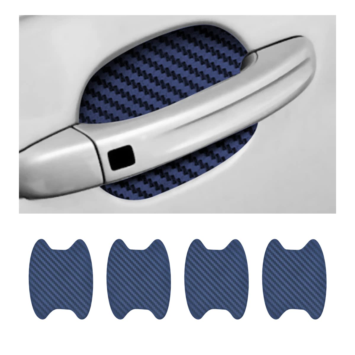 4PCS Car Door Handle Sticker, Carbon Fiber Anti-Scratches Car Door Cup Protector, Non-Marking Auto Door Handle Protective Film, Universal for Most Car Handles (Blue/4PCS)