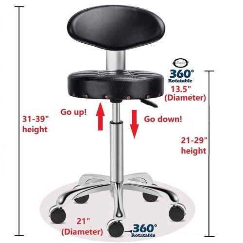 Kaleurrier Rolling Stool Salon Chair with Smooth-Rolling Wheels 360-degree Swivel Seat Heavy Duty Hydraulic Height Adjustable High Barber Cutting Stools (Black, with Backrest)