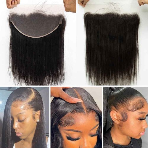 Topnormantic 13x6 Lace Frontal Human Hair, Ultra-Thin Invisible HD Transparent Swiss Lace Frontal Pre Plucked with Baby Hair Silk and Soft Straight Frontal with Small Single Knots Free Part 16 Inch