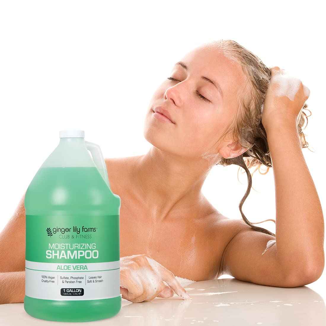 Ginger Lily Farms Club & Fitness Moisturizing Shampoo for All Hair Types, 100% Vegan & Cruelty-Free, Aloe Vera Scent, 1 Gallon Refill (Pack of 4)