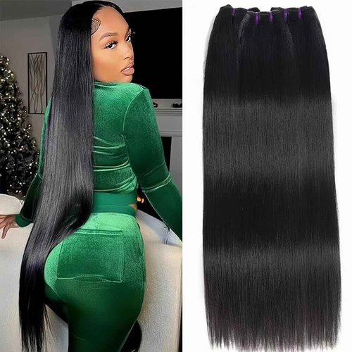 Luduna Straight Human Hair Bundles 100% Unprocessed Brazilian Virgin Human Hair 16A Straight 3 Bundles for Black Women Double Weft Natural Black