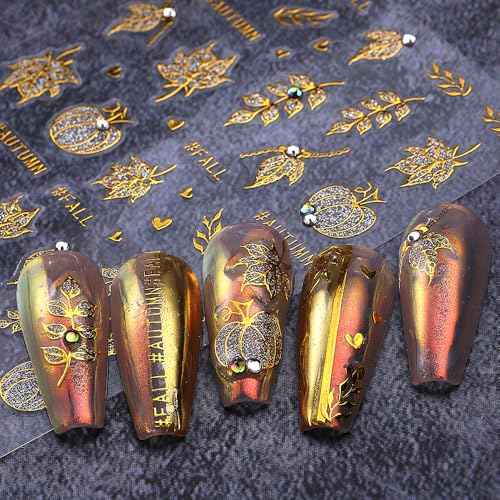 3 Sheets Fall Nail Stickers for Nail Art Cute Pumpkin Nail Decals Autumn Maple Leaf Nail Art Stickers 5D Self-Adhesive Glitter Thanksgiving Day Pumpkin Nail Decoration for Women Nails Design Supplies
