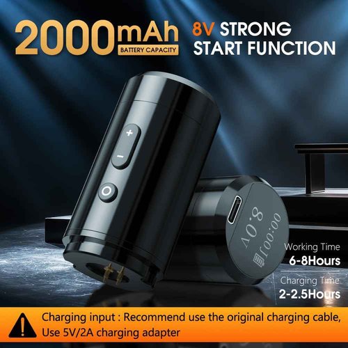 Ambition Ninja Plus Wireless Tattoo Machine - Rotary Cartridge Tattoo Gun with 2000mAh Power LCD Digital Display Brushless Motor Straight Drive Bar Tattoo Equipment for Tattoo Artists