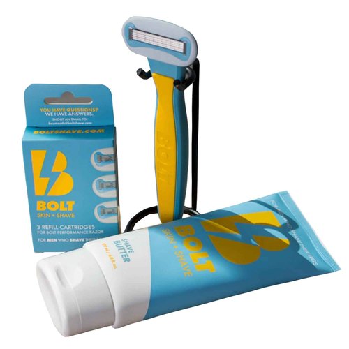 Bolt Skin + Shave - Get Smooth Bundle for Men - Shaving Kit for Legs, Head, Chest & Arms - Includes Razor, Shave Butter and 3 Refill Cartridges