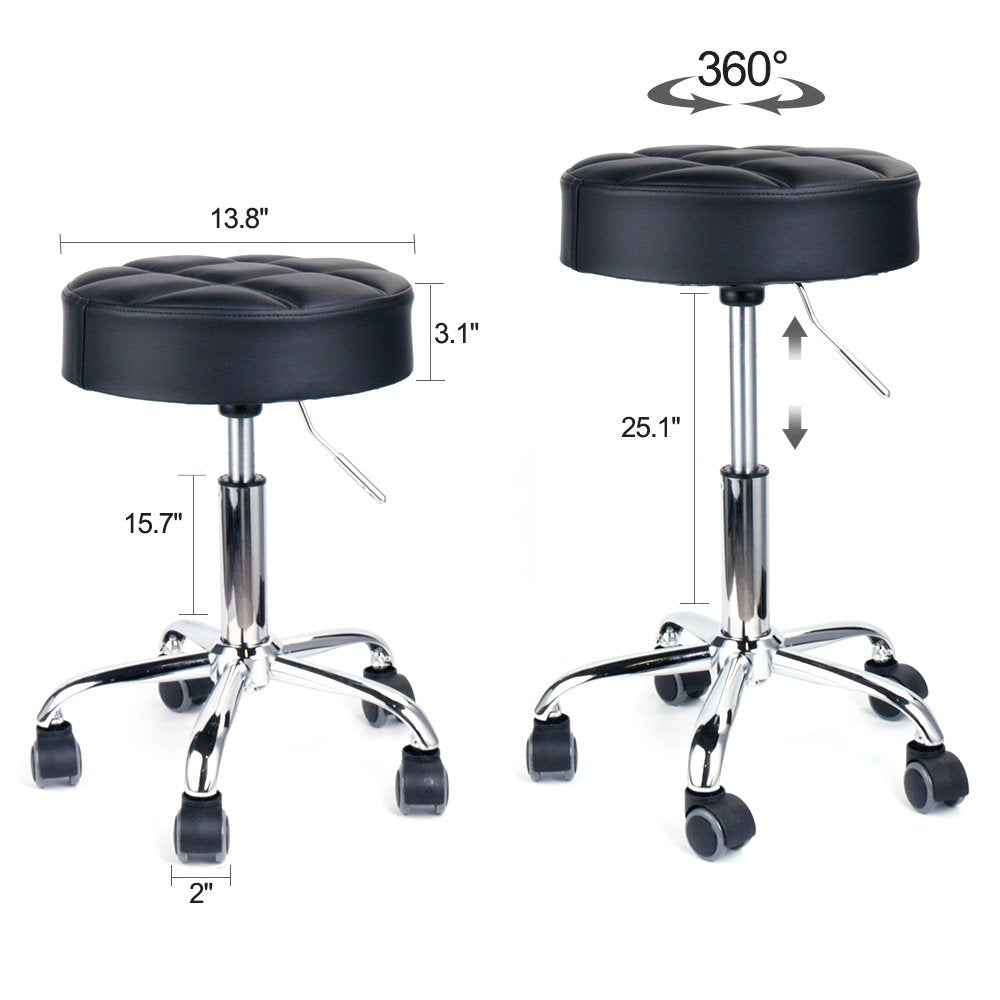 Leopard Round Rolling Stools, Adjustable Work Medical Stool with Wheels (Black)