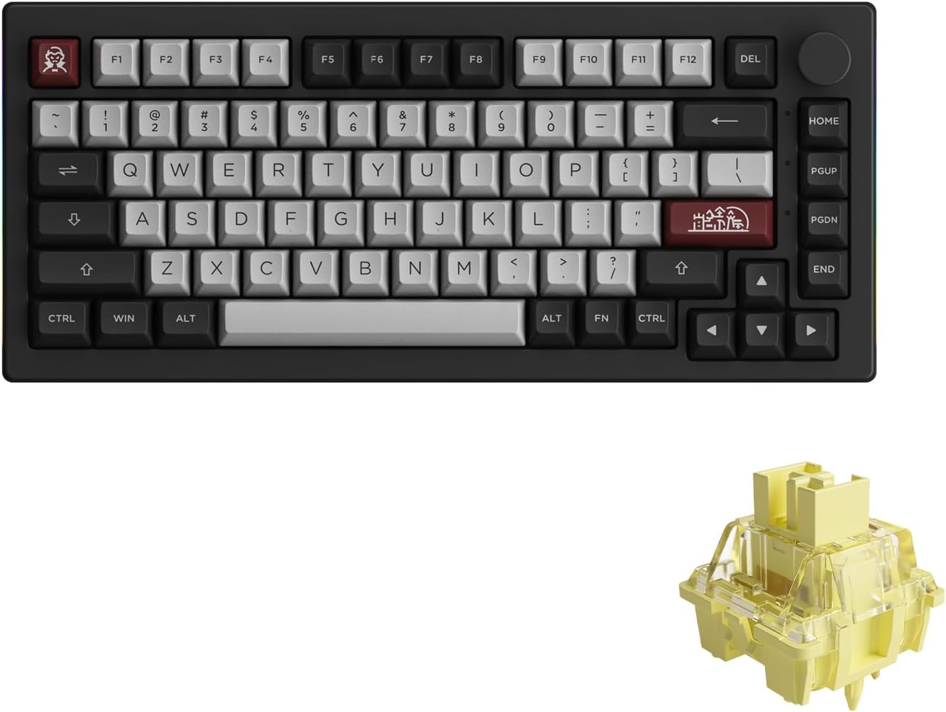 Akko 5075B Plus Mechanical Keyboard 75% Percent RGB Hot-swappable Creamy Keyboard with Knob, Black & Silver Theme with PBT Double Shot ASA Profile Keycaps V3 Creamy Yellow Pro Switch