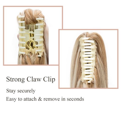 MY-LADY Ponytail Extension Human Hair Claw Clip in Ponytail Hair Extension Long Straight Pony Tail Hair Extensions Real Human Hair for Women Golden Brown & Bleach Blonde 14 Inch 105g