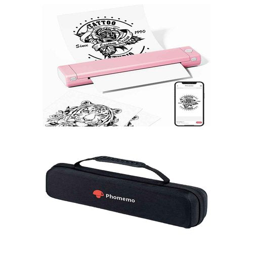 Phomemo M08F Wireless Tattoo Stencil Printer Pink & Case, Bluetooth Wireless Inkless Printer Compatible with Mobile & Laptop for Home Office