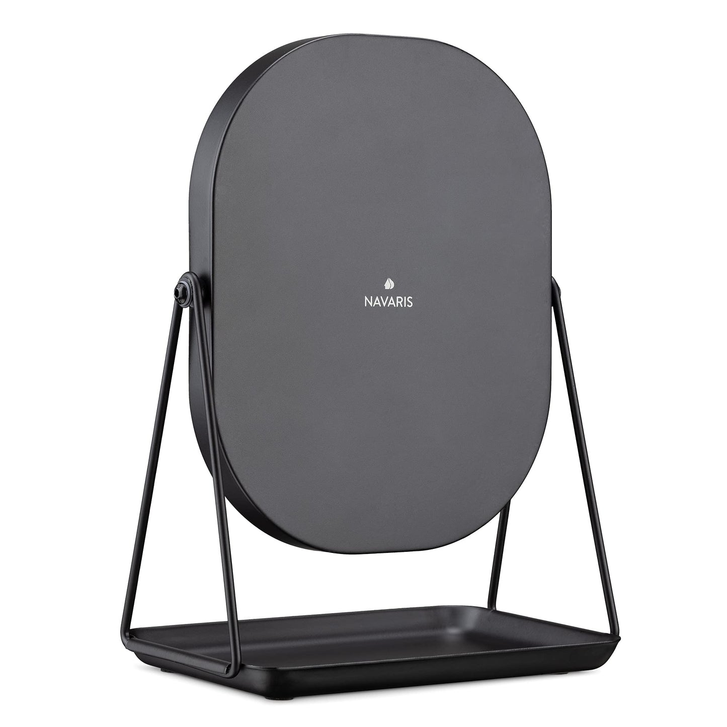 Navaris Vanity Mirror with Tray - Table Top Mirror with Metal Stand and Storage - 7" x 9" Mirror Size - For Makeup, Tabletop, Desk - Black Finish