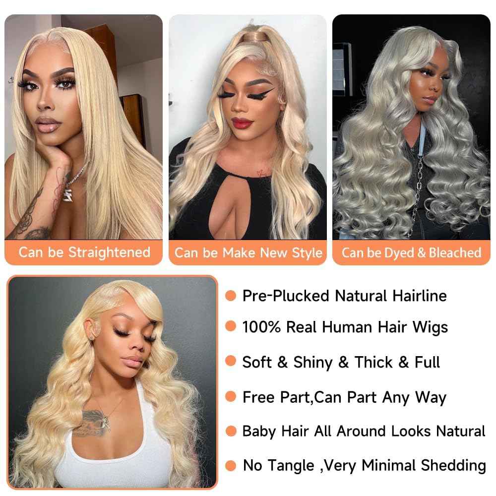 30 Inch 613 13x6 Lace Front Wig Human Hair 200 Density Blonde Body Wave Lace Front Wigs Human Hair Pre Plucked Blonde Wig Human Hair 613 HD Lace Frontal Wigs Human hair
