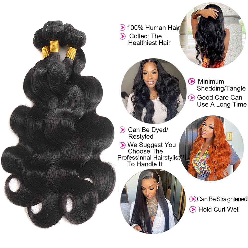 Hoyrhra 14A Human Hair Bundles 14 16 18 20 inch 4 Bundles Human Hair 100% Unprocessed Brazilian Virgin Hair Bundles Deals Quick Weaves Hair Extensions
