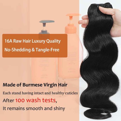 Raw Bundles Human Hair Body Wave Bundles, 22 Inch 16A Raw Hair Bundles Burmese Hair Bundles, 3 Years Service Life, Keep Texture Silky Soft Tangle-Free after Multiple Washes
