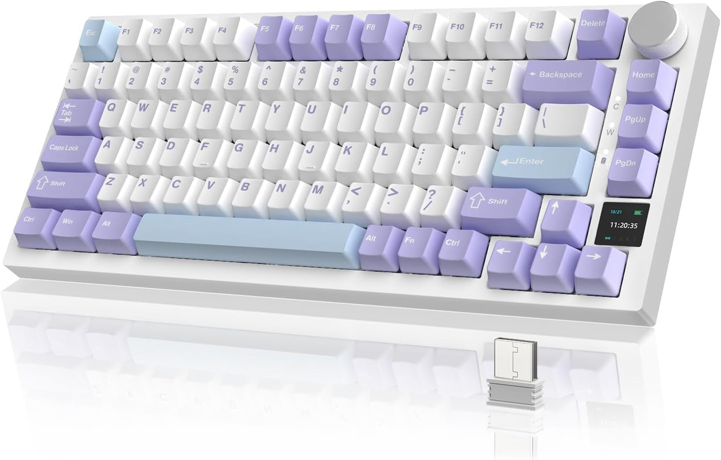 Attack Shark ajazz AK820 Wired Mechanical Gaming Keyboard with Volume Knob Hot Swappable 75% Gasket Keyboard 5-Layer Noise Absorbing Foam PBT Keycap Ice Blue Backlit Blue Switch for PC/Win/Mac-White