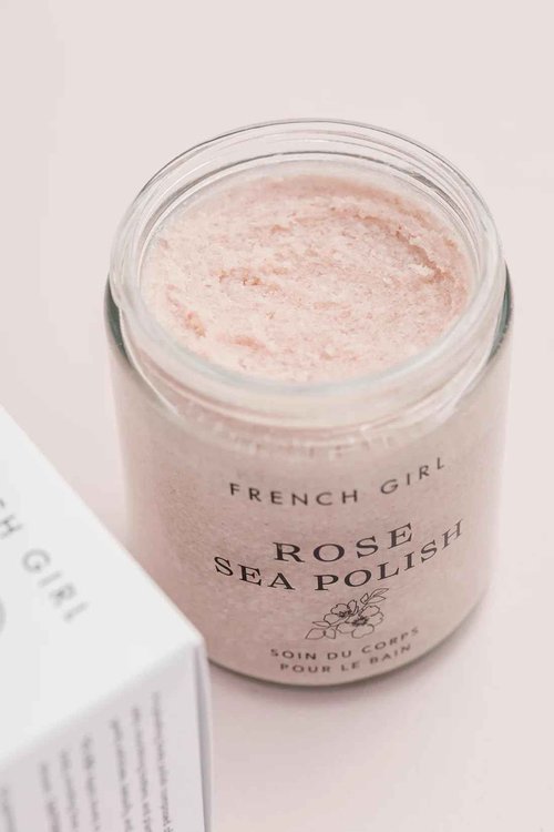 French Girl Rose Sea Polish Sugar Scrub - Exfoliating Body Scrub for Face & Body, Gentle Sea Salt Exfoliator for Smooth, Hydrated Skin, Clean, Vegan & Cruelty-Free, 10 oz