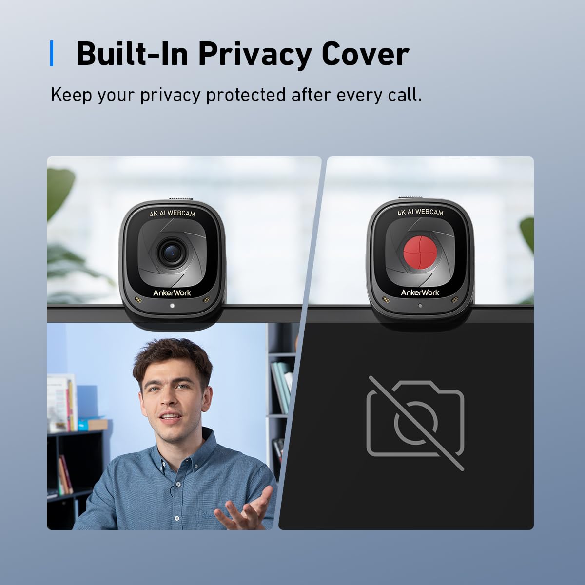 Anker AnkerWork C310 Webcam, 4K Webcam, 12 Megapixel, AI Auto Focus, AI Framing, AI Noise Canceling Mic, Built-in Privacy Cover, and Adjustable FOV, 1080p@60FPS HDR, for Video Calls and Livestreams