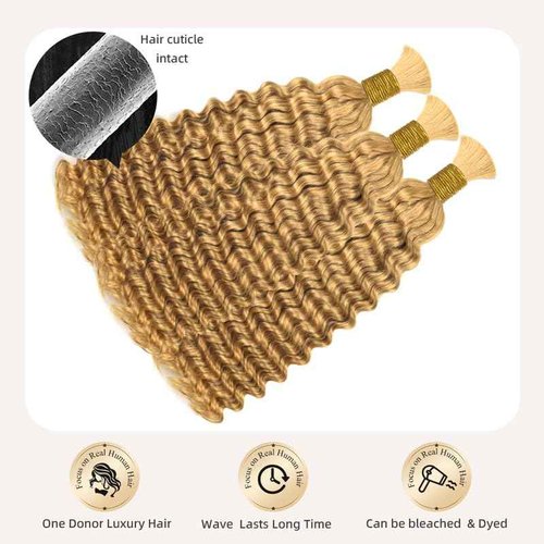 Honey Blonde Boho Braids Human Hair Bulk Hair For Braiding #27 Deep Wave 100% Human Hair 100g No Weft Hair Extensions 20 Inch
