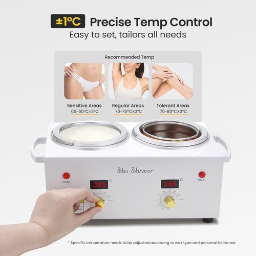 SUERBEATY Wax Pot for Hair Removal, Professional Double Waxing Pot with LED Digital Display, Salon & Home Waxing Kit for Women with Adjustable Temp, 300g Beads, 50 Sticks, 20 Collars, Post Wax Spray