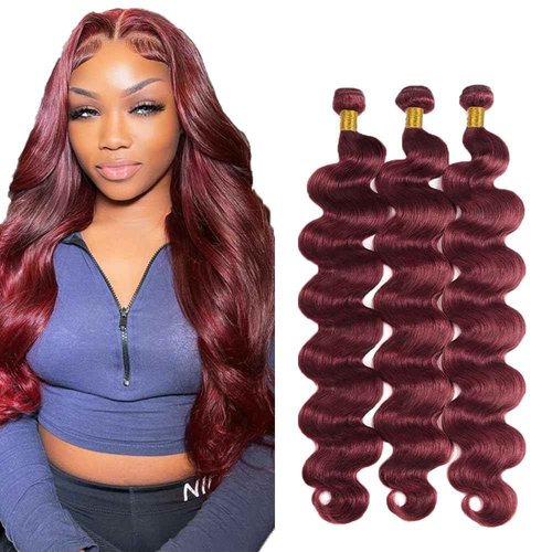 99j Burgundy Bundles Human Hair Body Wave Bundles Human Hair 30 32 34 Inch Brazilian Hair 3 Bundle Wine Red Unprocessed Virgin Remy Hair Extensions 50 Gram Per Bundle