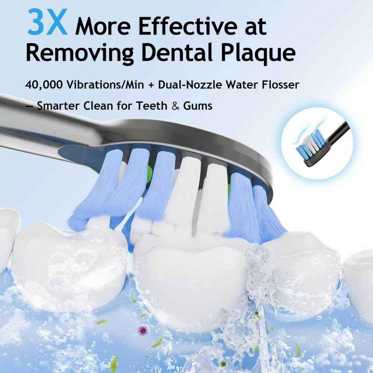 Pinkart 3 in 1 Electric Toothbrush with Water Flosser Combo for Adults, Toothbrush Flosser Combo in One, 8 Brush Heads, Flosser Tip, 180ML Water Tank, Rechargeable Portable Oral Irrigator (Black)