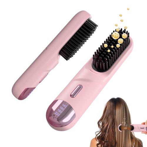 Go Brush Pro 2025 Hair Straightener Brush 300 Million Negative Ionic Portable Hair Straightener Comb for Women with 4 Temps Fast Heating MCH Ceramic Coating Smooth Frizz - Free Hair