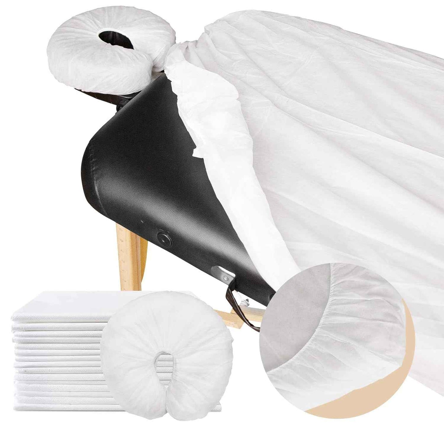 100 Pcs Disposable Fitted Massage Table Sheet Set - 50 Pcs Breathable Spa Bed Sheets and 50 Pcs Face Cradle Covers/Headrest Covers