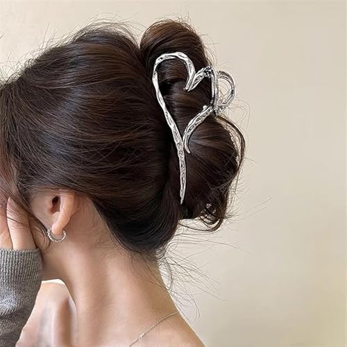 Hair Claw Clips Sliver Metal Large Heart Shaped for Thick or Thin Hair Strong Hold Clip Elegant Non Slips Hair Jaw for Women Y2k Hair Accessories