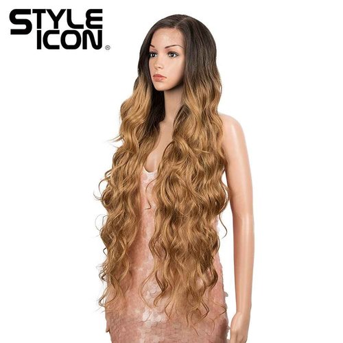 Style Icon Easy-360 Lace Wigs 36" Big Curl Free Part Lace Frontal Wigs Super Long Multi-Layered Synthetic Wig (36 Inches, TT6/26Q)