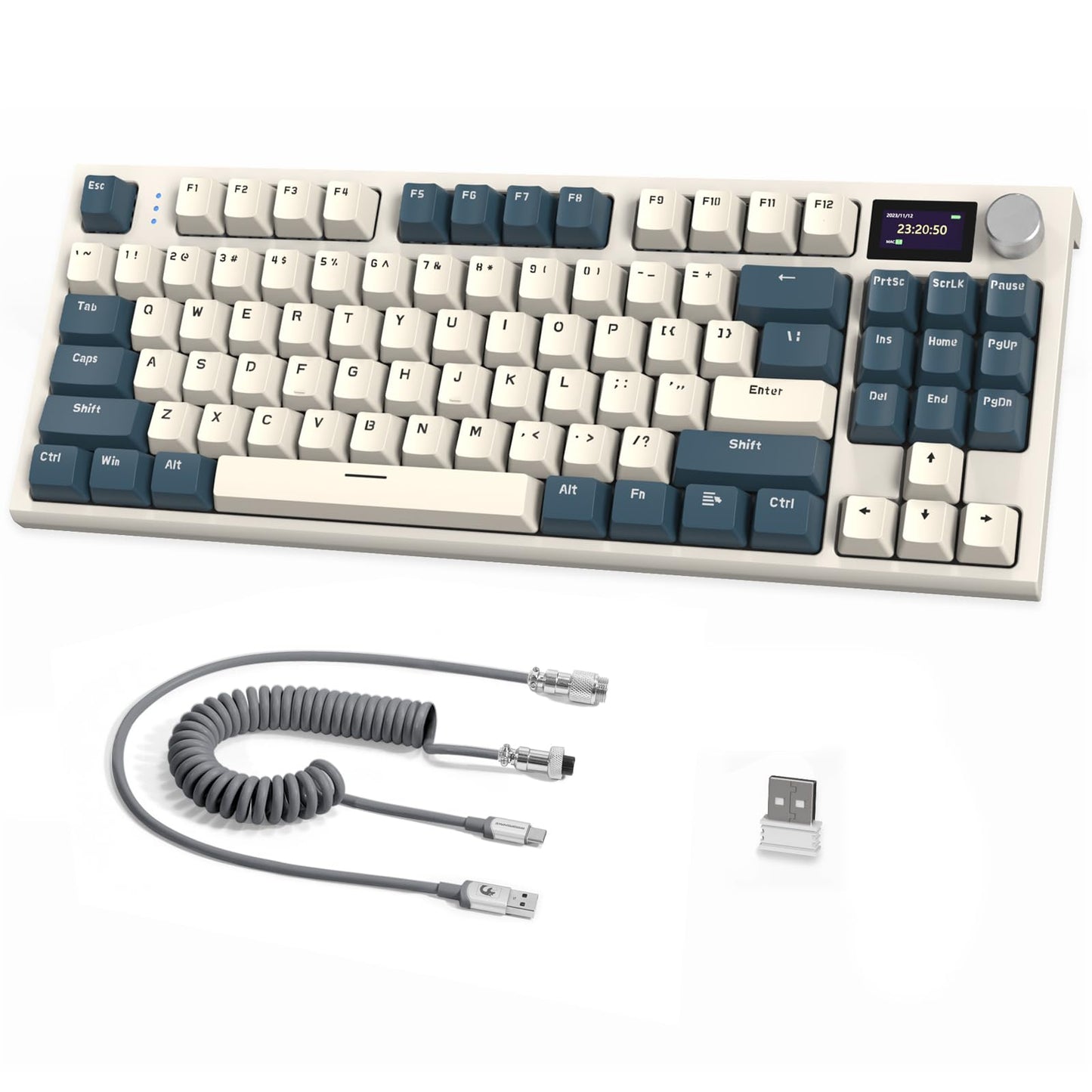 RK86 RGB 75% Wireless Gasket Mechanical Keyboard,Triple Mode Bluetooth5.0/2.4G/USB-C 82 Keys Hot Swappable Gaming Keyboard 4000 mAH Battery w/Knob & 1.2'' HD OLED Display,Custom Linear Switches