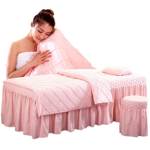 Massage Table Sheet Sets,Massage Table Cover, Body Massage Bed Spa Table Skirt, Includes Skirt Sheet with Face Hole,Quilt Over,Quilt,Pillowcase,Round Stool Cover 5 Pcs