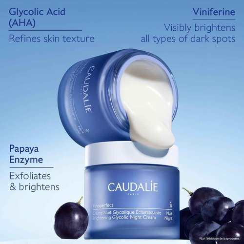 Caudalie Vinoperfect Dark Spot Brightening Glycolic Night Cream, Refillable Jar - 50 mL