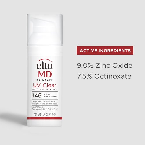 EltaMD UV Clear Face Sunscreen SPF 46, Oil Free for Face with Zinc Oxide, Dermatologist Recommended Sunscreen Lotion, For Acne-Prone Sensitive Skin, 1.7 oz Pump (Pack of 2)