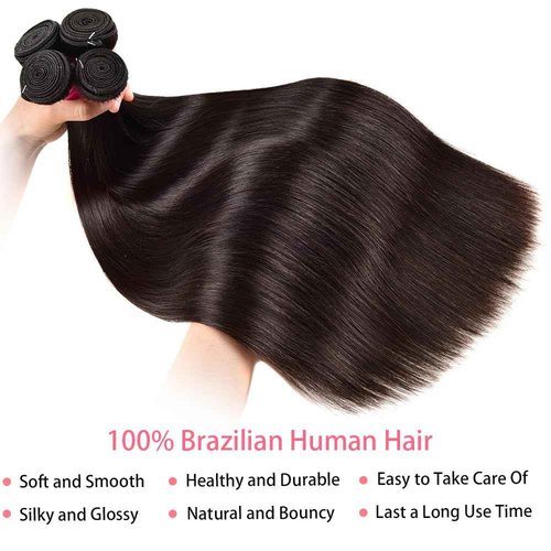 Straight Bundles Human Hair 26 28 30 Inch 3 Bundles Straight Hair 10A Double Weft Hair Extensions for Women 100% Unprocessed Virgin Human Hair Natural Black