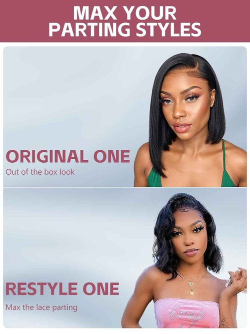 ORIGINAL QUEEN OQ Hair Glueless Wigs Human Hair Bob Straight Side Part 5X7 Pre Plucked Pre Cut Pre Bleached Wear and Go Wigs Human Hair Short Straight Bob Wigs for Women 12Inch