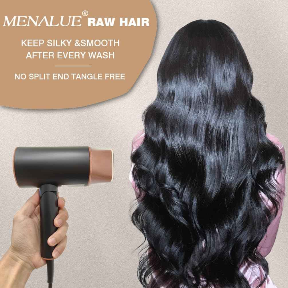 Menalue Human Hair Body Wave Bundles 14 16 18 Inch 16A Raw Vietnamese Virgin Human Hair Bundles Body Wave 3 Bundles Human Hair Full and Thick Natural Black Color Hair Extensions