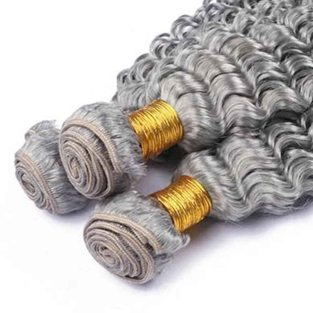 Giginger Sliver Grey Human Hair Bundles 22 24 26 inch Deep Wave Human Hair Bundles Sliver Grey 100% Unprocessed Raw Quick Weave Hair for Black Women