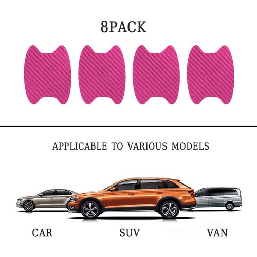 8PCS Car Door Handle Sticker, Carbon Fiber Anti-Scratches Car Door Cup Protector, Non-Marking Auto Door Handle Protective Film for All Cars (Pink/8PCS)