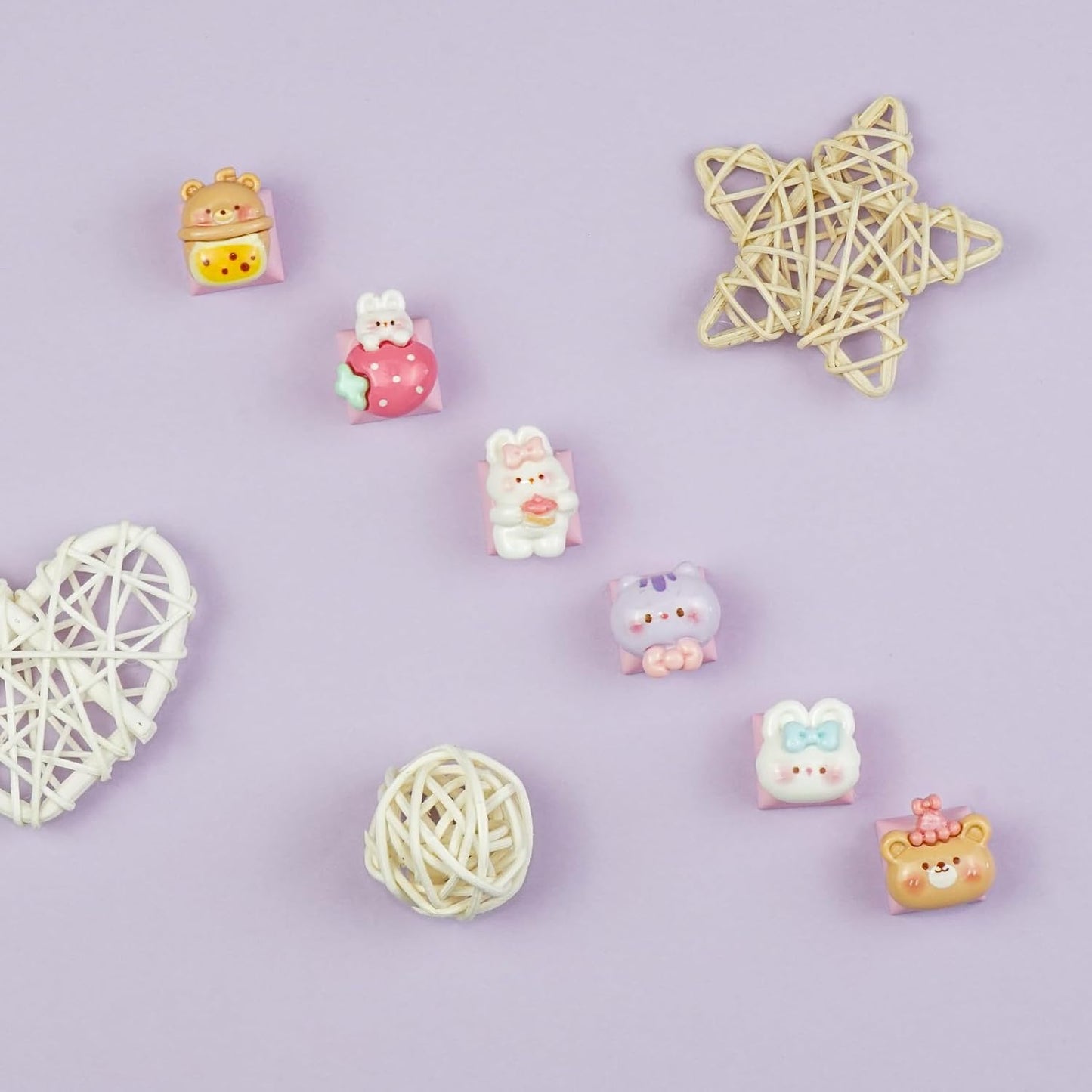 6 PCS Cute Keycaps for Cherry MX Keyboards - Bear Bunny Cat OEM Profile ESC Key Replacement, Mechanical Keyboard Decoration for Women Girls