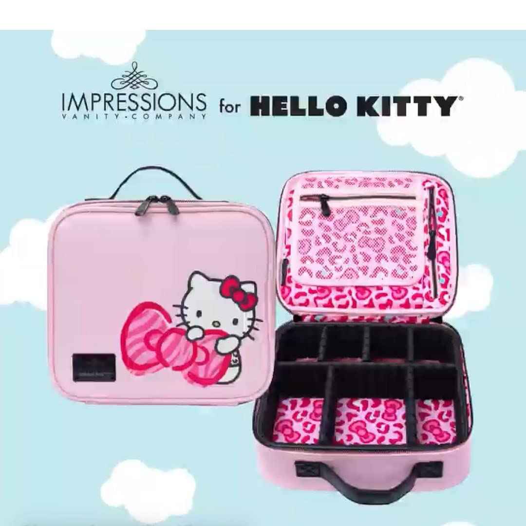 Impressions Vanity Hello Kitty Cosmetic Bag with Faux Leather, Travel Toiletry Bag with Inside Zipper Pockets, Waterproof Reusable Large Cosmetic Makeup Vanity Organizer(Pink Animal)