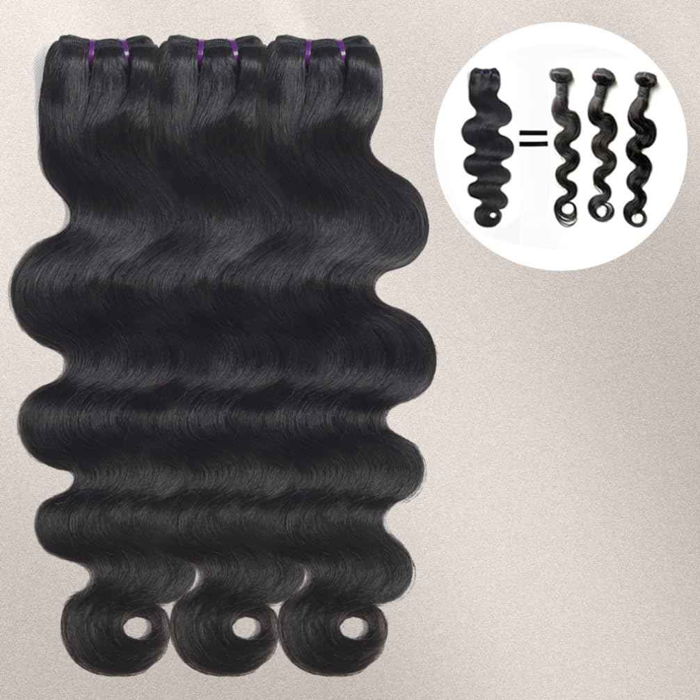 Menalue Human Hair Body Wave Bundles 14 16 18 Inch 16A Raw Vietnamese Virgin Human Hair Bundles Body Wave 3 Bundles Human Hair Full and Thick Natural Black Color Hair Extensions
