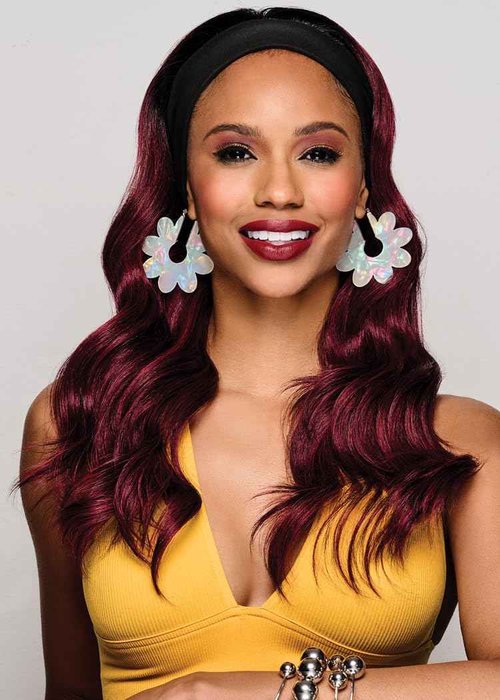 Kim Kimble 20" Wavy Waves Headband Wig, Long Layered Hair With Black Headband and Comb Clip, 3/4 Cap - Average Cap Size, MC11SS Butter Pecan