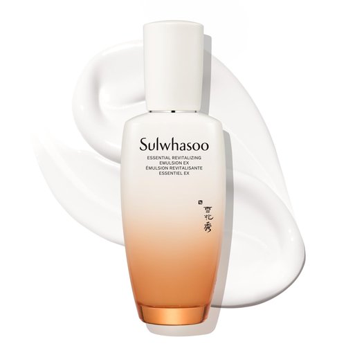 Sulwhasoo Essential Revitalizing Emulsion EX - Lightweight, fast-absorbing lotion that delivers 24-hour hydration while visibly soothing and supporting the skin barrier.