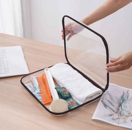 AAJiiKee 【6-Pack】 Clear Hard Shell Zipper Case Set | Durable Travel Pouches for Toiletries, Makeup Storage Organizer, Toy Storage Box | Transparent Cosmetic Bags with Zipper for Organization (Black)