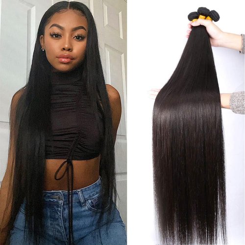 Human Hair Bundles Straight Bundles Human Hair 20 20 20 Inch 100% Unprocessed Brazilia Virgin Hair Double Weft Weave Deals Natural Black - 3 Pack, Style Keep Texture Silky Soft, Hair Extension