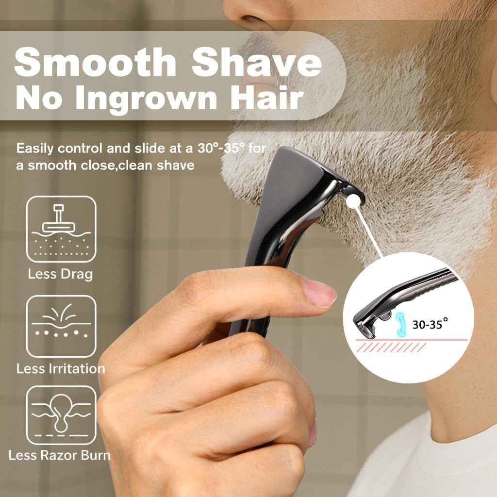 MYITKHT Magnetic Single Blade Razors for Men & Women,Reusable Safety Razor with 360° Rotating Track + 20 Single Edge Razor Blades + Waterproof Silicone Case - Bronze