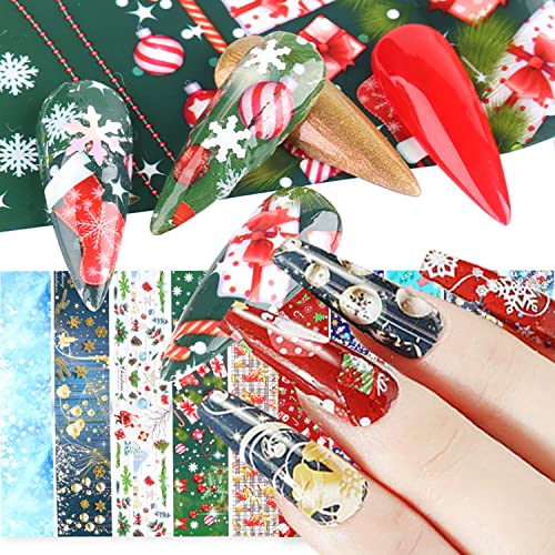 Onsdag Holographic Nail Foil Transfer Stickers Decals, Winter Christmas Polish Sheets Sky Starry Paper Foils Snowflake Nails Supplies for Glue Women Manicure Film Decorations