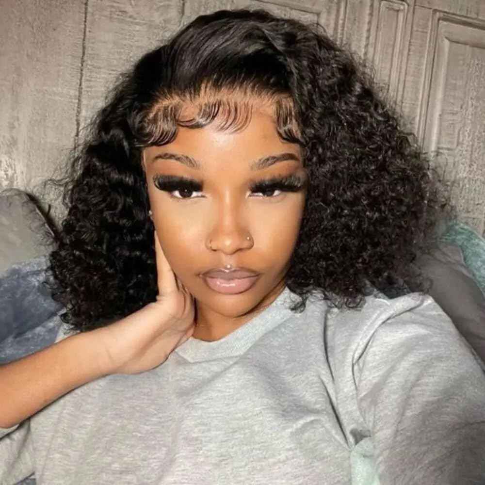 12 Inch Bob Wig Human Hair 220% Density 13x4 Deep Wave Lace Front Wigs Human Hair Curly Wigs for Black Women Short Bob Wigs Wet and Wavy Lace Frontal Wig