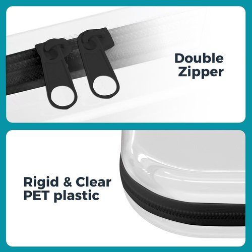 AAJiiKee 【6-Pack】 Clear Hard Shell Zipper Case Set | Durable Travel Pouches for Toiletries, Makeup Storage Organizer, Toy Storage Box | Transparent Cosmetic Bags with Zipper for Organization (Black)