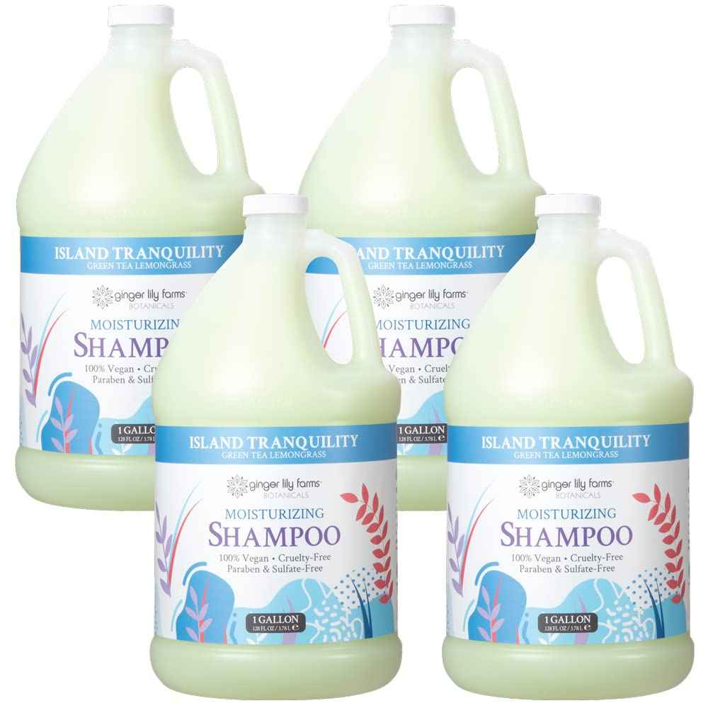 Ginger Lily Farms Botanicals Moisturizing Shampoo for All Hair Types, Island Tranquility, 100% Vegan & Cruelty-Free, Green Tea Lemongrass Scent, 1 Gallon Refill (Pack of 4)