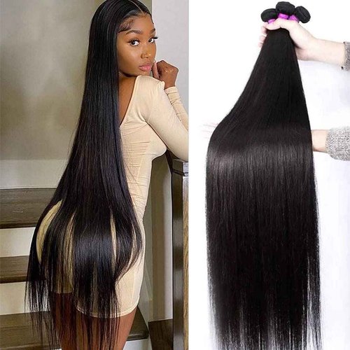 Younsolo Straight Bundles Human Hair 3 Bundles 20 22 24 Inches Straight Hair Bundles 12A Brazilian Virgin Hair Extensions for Women Double Weft Natural Black Color Bundles