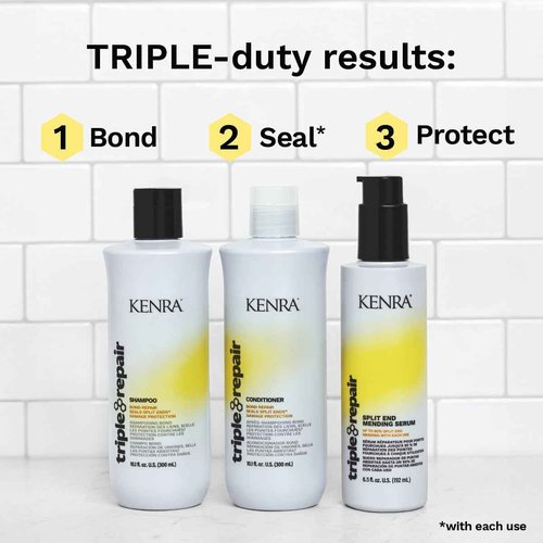 Kenra Triple Repair Shampoo/Conditioner Set | Targets & Repairs Weak or Broken Bonds | Split Ends | Damaged Hair | Bond Builder | Sulfate-Free | 33.8 fl. oz.